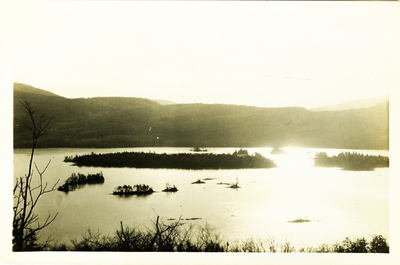 Scenic view of Lake George, circa 1915.