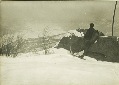 John S. Apperson paused on a ski trip to take in his favorite view of Lake George, circa 1910.