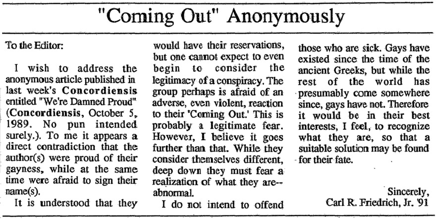 'Coming Out' Anonymously