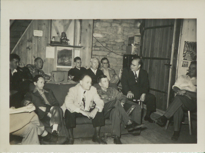 A meeting of the Niskayuna Fish, Rod, and Gun Club at Paul Schaefer’s home, 1950.