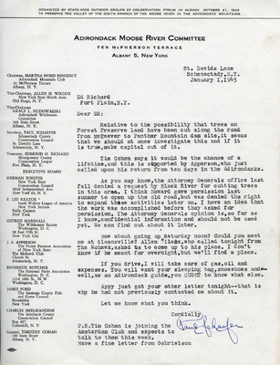 Paul Schaefer writes to Ed Richards on January 1, 1945 about illegal lumbering occurring inside the Forest Preserve in preparation for the Panther Mountain Dam construction and references speaking to Apperson (“Appy”) about the issue.