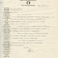 Lee [Keator] notifies Paul Schaefer on August 6, 1945, of an advertisement in the Rome Daily Sentinal concerning the sale of State lands and timber from the Highley Mountain area. The advertisement quotes a Mr. William P. Creager as consultant, a rumored associate with federal damming and constructing projects.