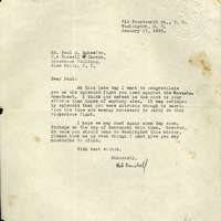 Robert Marshall writes to Paul Schaefer on January 17, 1933 to congratulate Schaefer on his successful fight against the Porter-Brereton amendment.